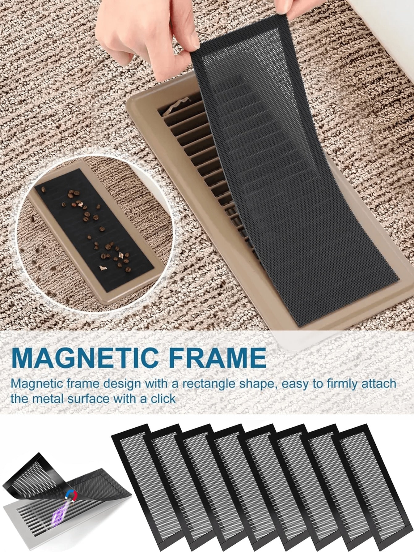 2/4/8pcs Household Magnetic Vent Covers- 4x10 Inch PVC Mesh, Dust And Debris Proof, Pest Resistant, For Ceiling And Floor Vents