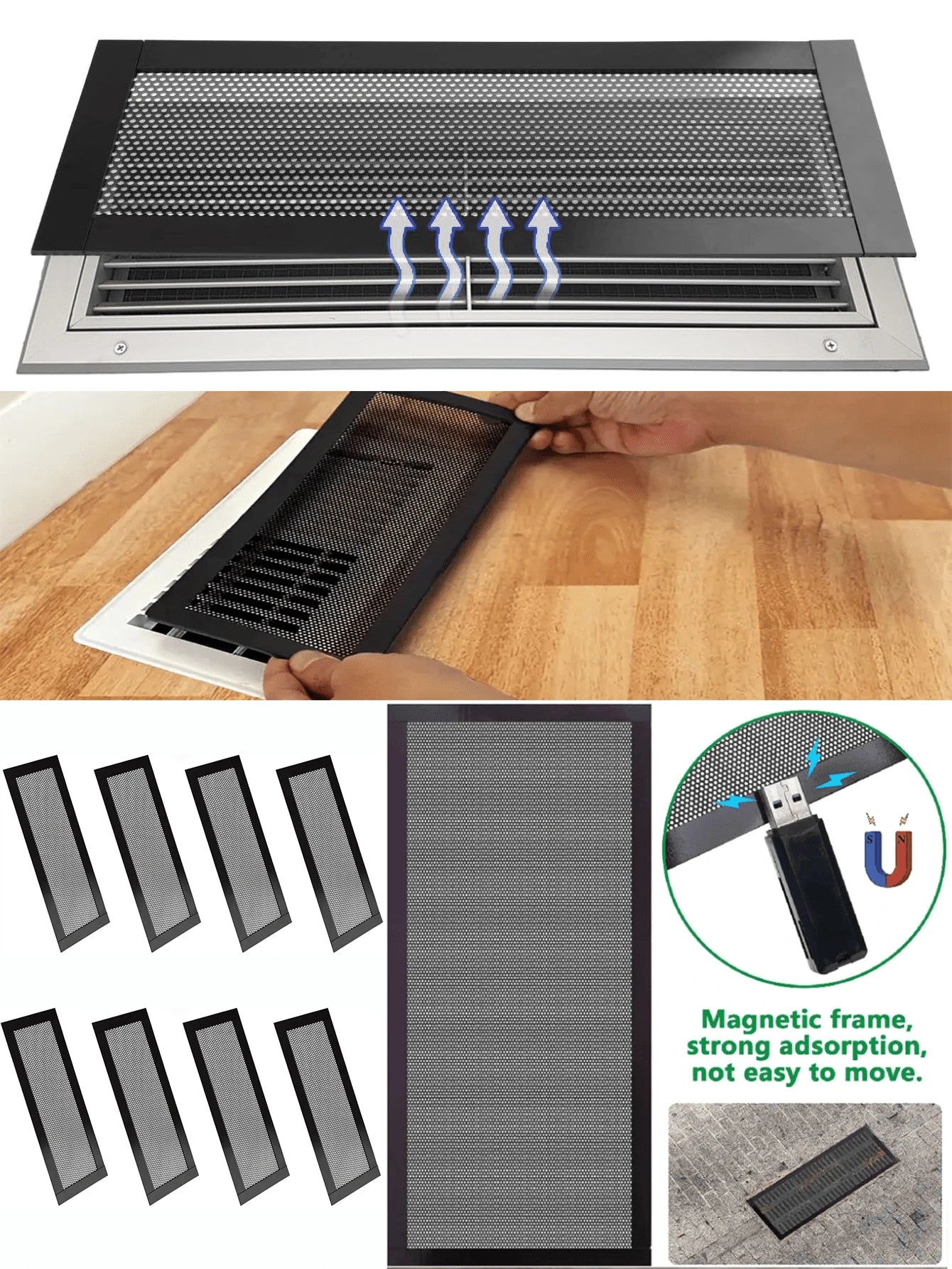 2/4/8pcs PVC Floor Vent Magnetic Vent Covers, Magnetic Exhaust Mesh Covers, Home HVAC Vent Anti-Insect Mesh, Wall/Ceiling/Floor Vent Filters, Durable And Stylish Ventilation Solutions, Modern Ventilat