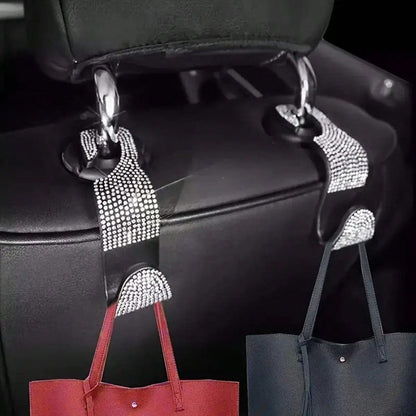 2/4pcs Black & White Diamond Car Seat Back Hooks, Convenient For Hanging Bags, Coats, Shopping Bags, Easily Solves In-Car Storage Issues, Simple Installation On Seat Back, Diamond Decor Adds Sophistic