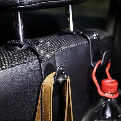 2/4pcs Black & White Diamond Car Seat Back Hooks, Convenient For Hanging Bags, Coats, Shopping Bags, Easily Solves In-Car Storage Issues, Simple Installation On Seat Back, Diamond Decor Adds Sophistic