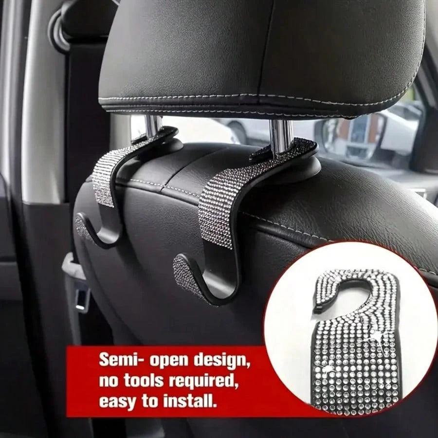2/4pcs Black & White Diamond Car Seat Back Hooks, Convenient For Hanging Bags, Coats, Shopping Bags, Easily Solves In-Car Storage Issues, Simple Installation On Seat Back, Diamond Decor Adds Sophistic