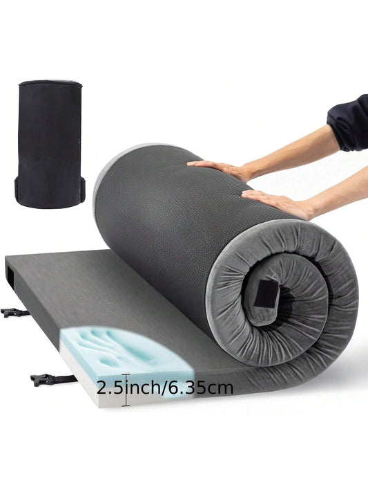 2.5 Inch Memory Foam Camping Pad, Waterproof Roll Up Sleeping Pad For Adults, Comfortable Thick Floor Sleeping Mats For Car Truck Tent With Removable Travel Bag