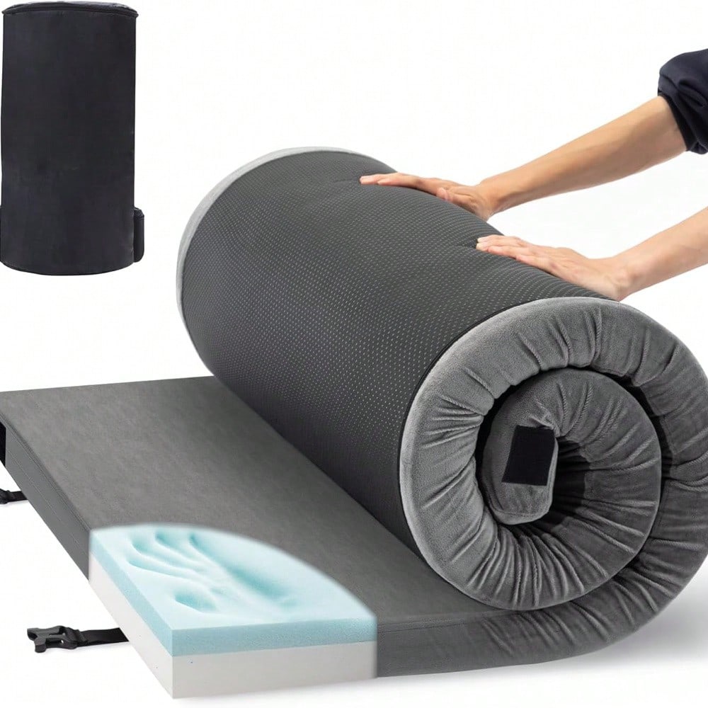 2.5 Inch Memory Foam Camping Pad, Waterproof Roll Up Sleeping Pad For Adults, Comfortable Thick Floor Sleeping Mats For Car Truck Tent With Removable Travel Bag