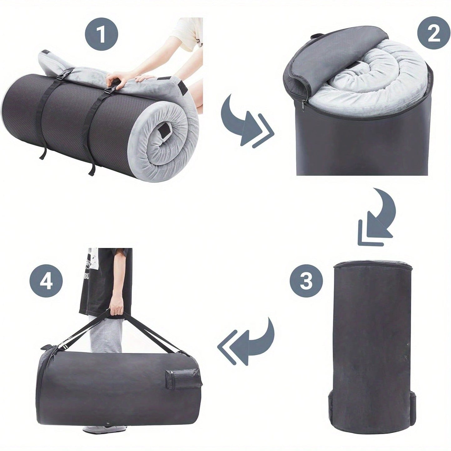 2.5 Inch Memory Foam Camping Pad, Waterproof Roll Up Sleeping Pad For Adults, Comfortable Thick Floor Sleeping Mats For Car Truck Tent With Removable Travel Bag