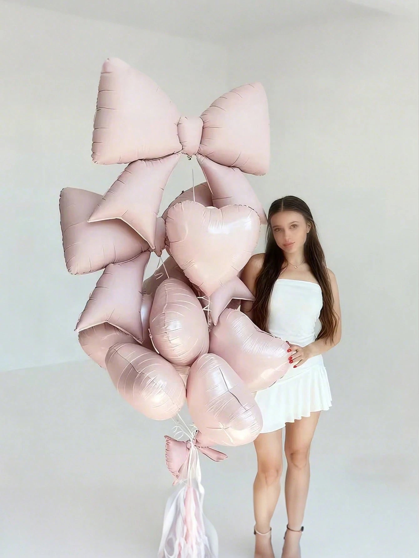 2/7 Sets Of Pink And Pink Heart-Shaped Balloons And Bows, Suitable For Weddings, Birthdays, Valentine's Day, Parties