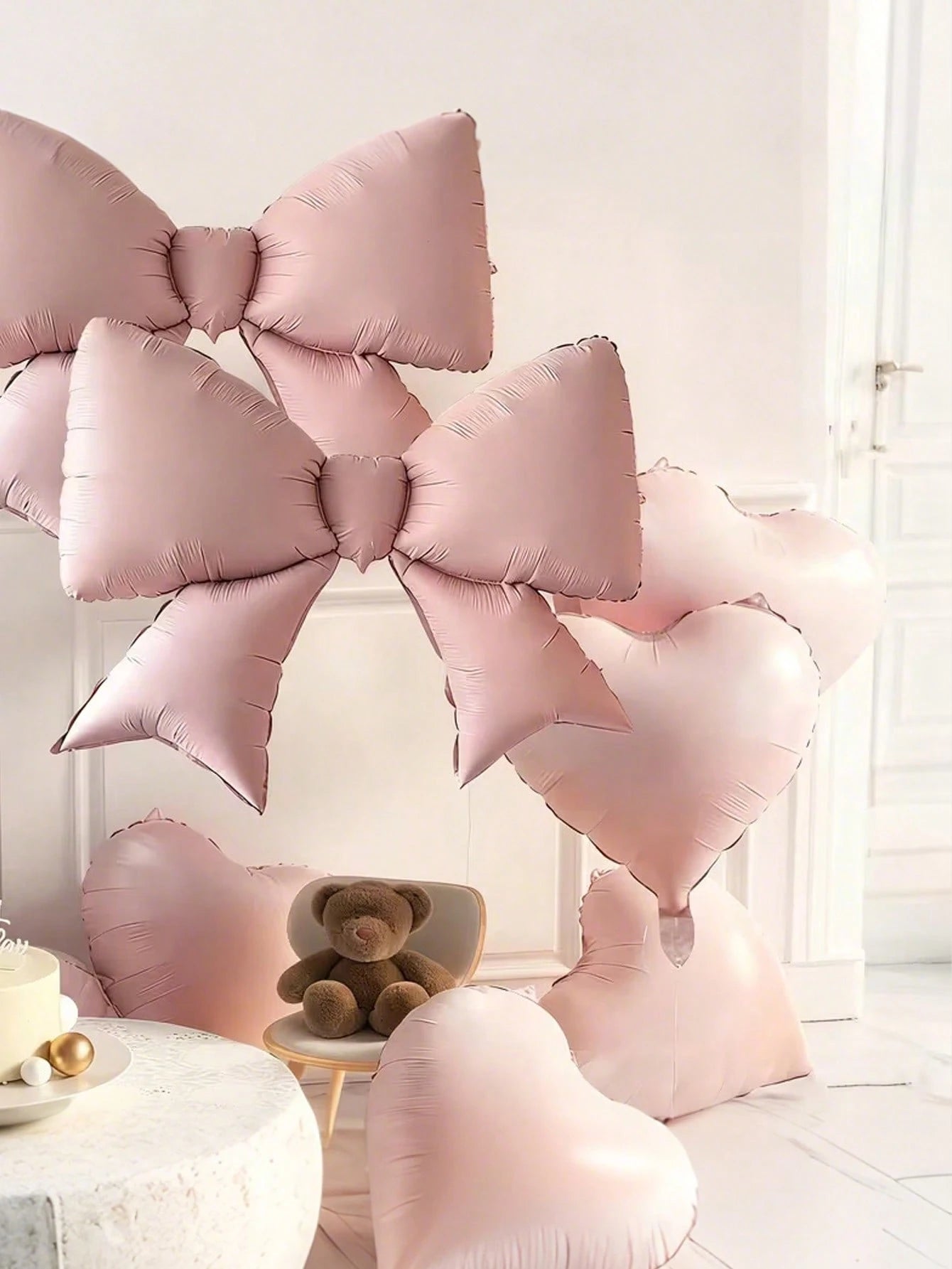 2/7 Sets Of Pink And Pink Heart-Shaped Balloons And Bows, Suitable For Weddings, Birthdays, Valentine's Day, Parties