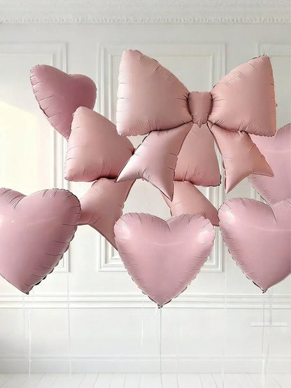 2/7 Sets Of Pink And Pink Heart-Shaped Balloons And Bows, Suitable For Weddings, Birthdays, Valentine's Day, Parties