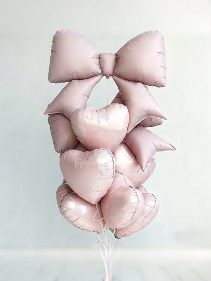 2/7 Sets Of Pink And Pink Heart-Shaped Balloons And Bows, Suitable For Weddings, Birthdays, Valentine's Day, Parties