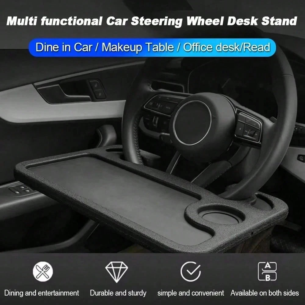 2 In 1 Auto Steering Wheel Table, Multipurpose Car Interior Travel Accessory, Universal Black Steering Wheel Desk For Laptop, Food And Drinks, Wear Resistant Scratch Proof Anti-Aging No Deformation, E