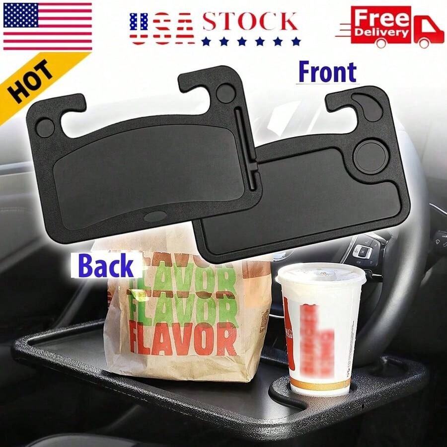 2 In 1 Auto Steering Wheel Table, Multipurpose Car Interior Travel Accessory, Universal Black Steering Wheel Desk For Laptop, Food And Drinks, Wear Resistant Scratch Proof Anti-Aging No Deformation, E