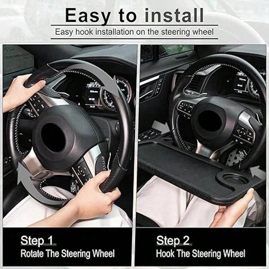 2 In 1 Auto Steering Wheel Table, Multipurpose Car Interior Travel Accessory, Universal Black Steering Wheel Desk For Laptop, Food And Drinks, Wear Resistant Scratch Proof Anti-Aging No Deformation, E