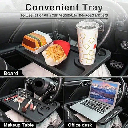 2 In 1 Auto Steering Wheel Table, Multipurpose Car Interior Travel Accessory, Universal Black Steering Wheel Desk For Laptop, Food And Drinks, Wear Resistant Scratch Proof Anti-Aging No Deformation, E