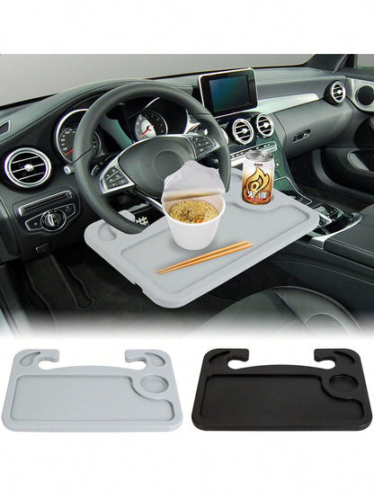 2 In 1 Car Steering Wheel Tray Table, Desktop Storage Rack, (Including Laptop Tray And Cup Holder), High-Strength ABS Material Structure, Suitable For Cars, Trucks, SUVs- Both Office, Dining, Reading