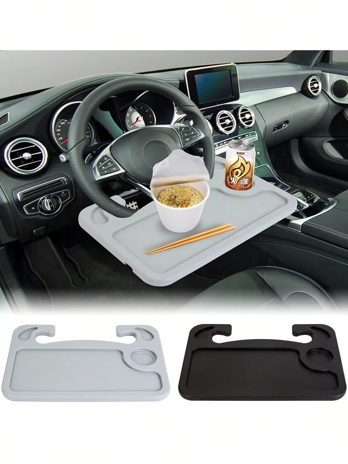 2 In 1 Car Steering Wheel Tray Table, Desktop Storage Rack, (Including Laptop Tray And Cup Holder), High-Strength ABS Material Structure, Suitable For Cars, Trucks, SUVs- Both Office, Dining, Reading