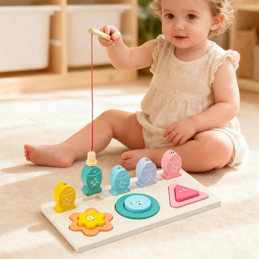 2-In-1 Color & Shape Matching Fishing Game Toy, Infant & Toddler Educational Puzzle Blocks, Develop Baby's Hand-Eye Coordination