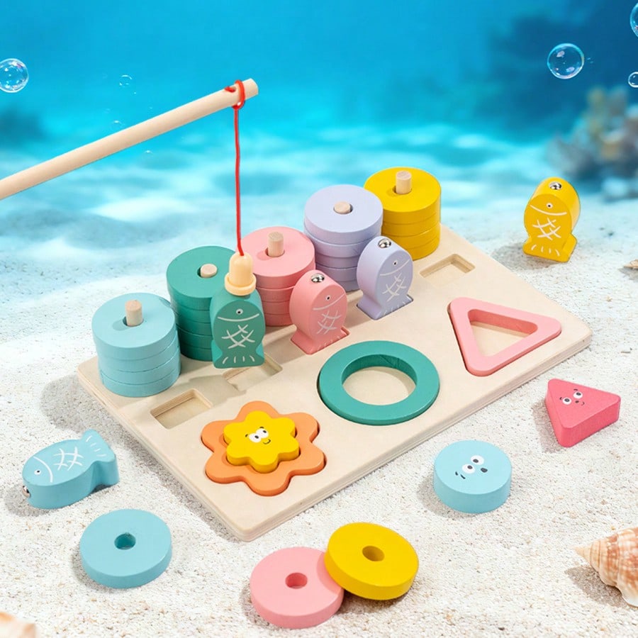 2-In-1 Color & Shape Matching Fishing Game Toy, Infant & Toddler Educational Puzzle Blocks, Develop Baby's Hand-Eye Coordination