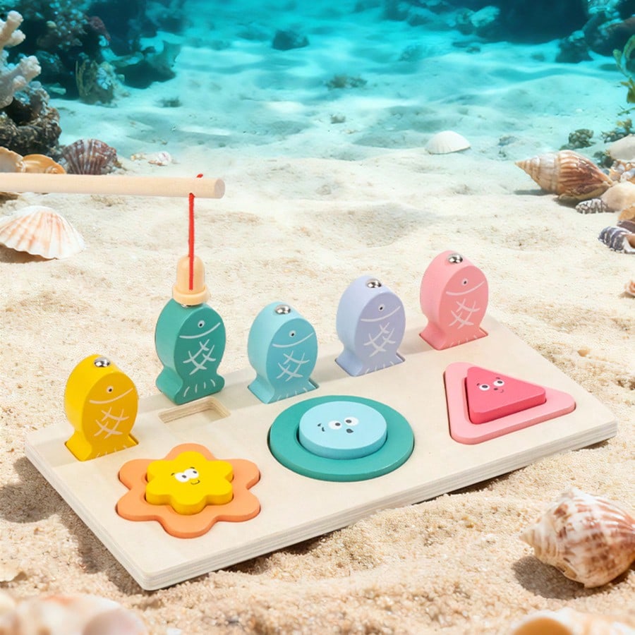 2-In-1 Color & Shape Matching Fishing Game Toy, Infant & Toddler Educational Puzzle Blocks, Develop Baby's Hand-Eye Coordination