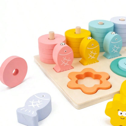 2-In-1 Color & Shape Matching Fishing Game Toy, Infant & Toddler Educational Puzzle Blocks, Develop Baby's Hand-Eye Coordination