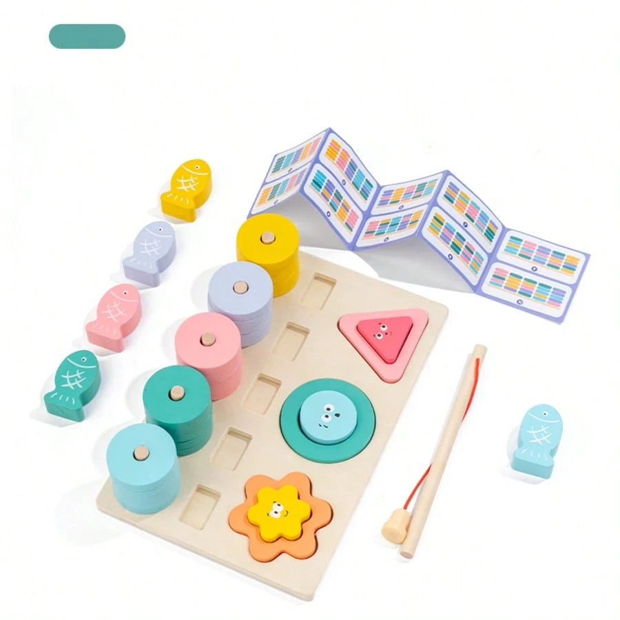 2-In-1 Color & Shape Matching Fishing Game Toy, Infant & Toddler Educational Puzzle Blocks, Develop Baby's Hand-Eye Coordination