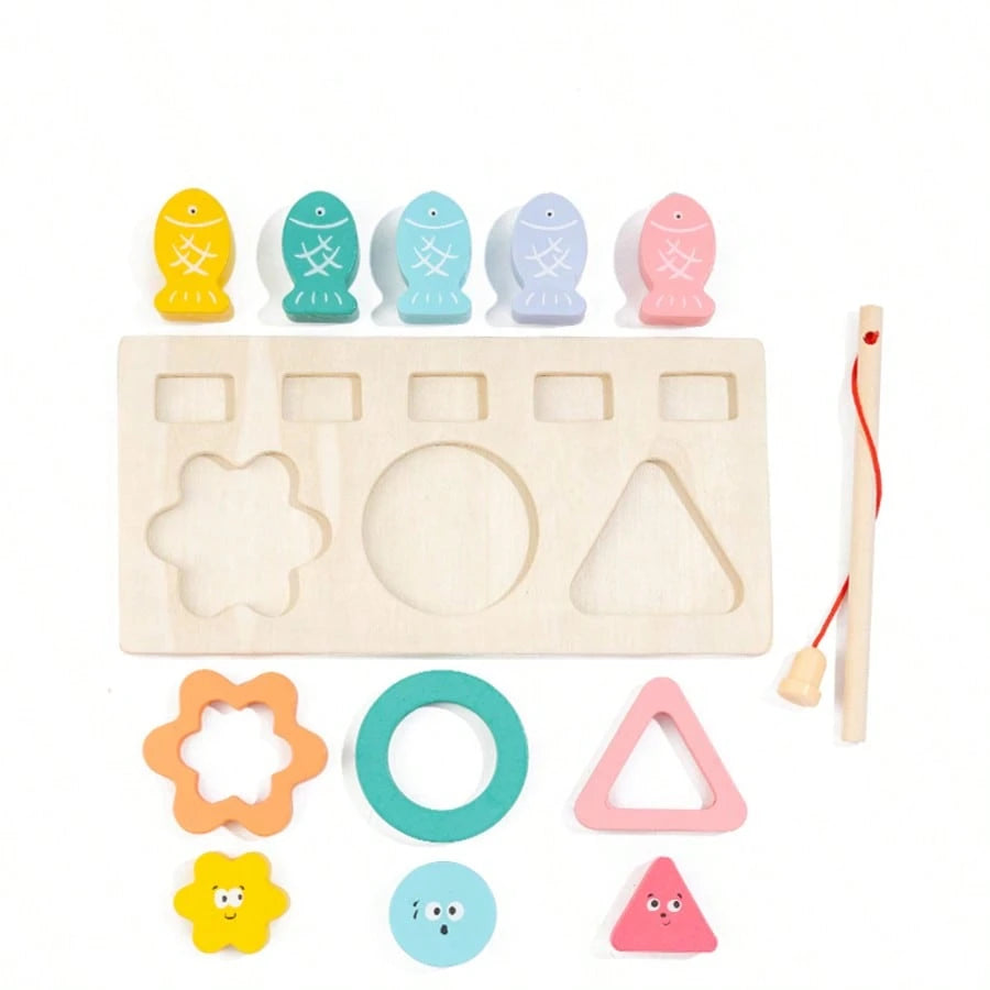 2-In-1 Color & Shape Matching Fishing Game Toy, Infant & Toddler Educational Puzzle Blocks, Develop Baby's Hand-Eye Coordination