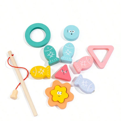 2-In-1 Color & Shape Matching Fishing Game Toy, Infant & Toddler Educational Puzzle Blocks, Develop Baby's Hand-Eye Coordination