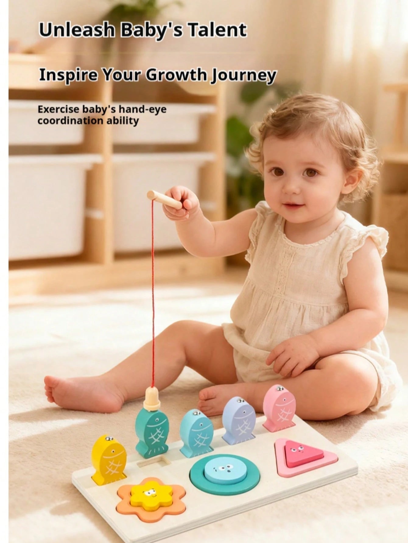 2-In-1 Color & Shape Matching Fishing Game Toy, Infant & Toddler Educational Puzzle Blocks, Develop Baby's Hand-Eye Coordination