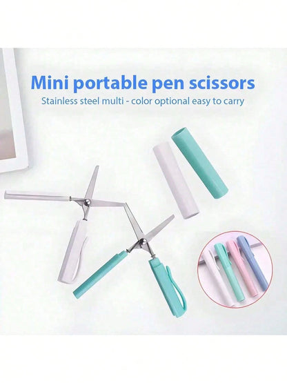 2-In-1 Foldable Scissors, Creative Stationery, Mini Folding Student Art Scissors, Portable Multifunctional Office School Supplies- Compact Pen-Style Design, Ideal For Students And Crafters, Available