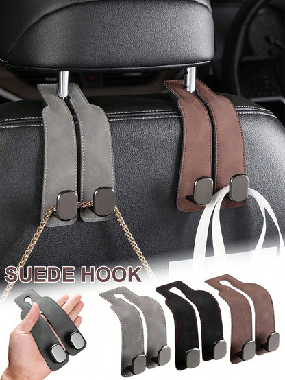 2-In-1 Velvet Car Headrest Hook, Dual Hook Car Wallet Clip, Universal Headrest Hanger Accessories For Car Interior Storage