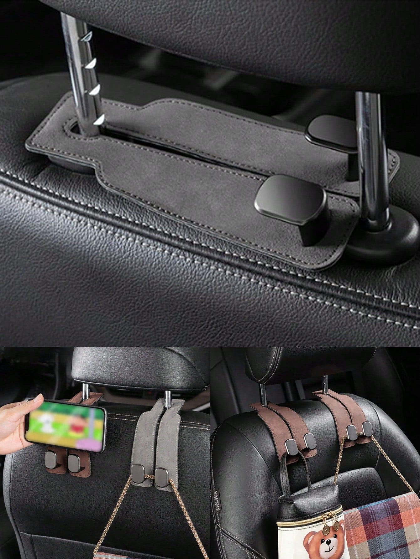 2-In-1 Velvet Car Headrest Hook, Dual Hook Car Wallet Clip, Universal Headrest Hanger Accessories For Car Interior Storage