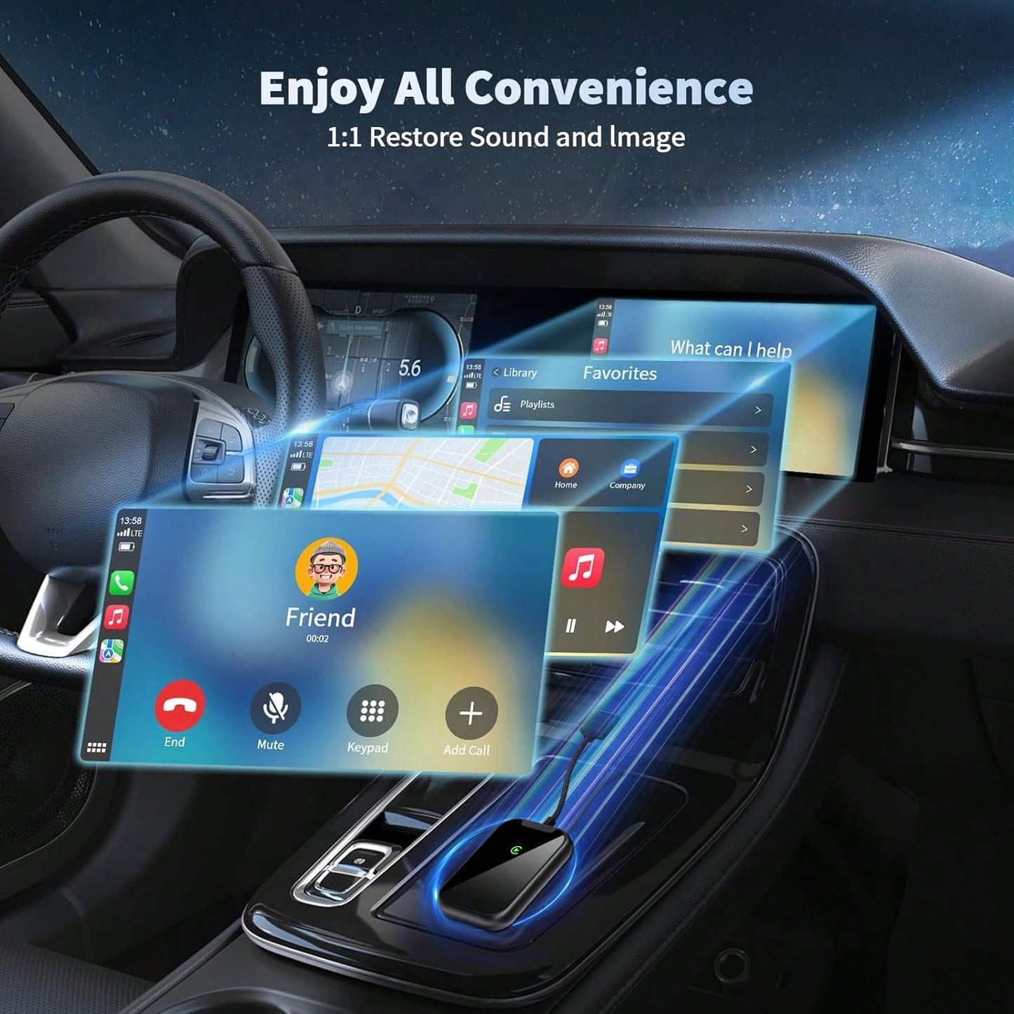 2 In 1 Wireless CarPlay Adapter For Apple CarPlay & Android Auto, Convert Wired To Wireless, No Delay, Plug And Play, Mini Size, Stable Control, Dual-Band Wi-Fi 2.4-5.8GHz Adapter For & Android
