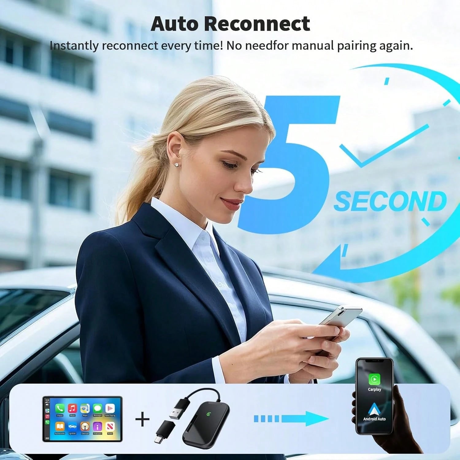 2 In 1 Wireless CarPlay Adapter For Apple CarPlay & Android Auto, Convert Wired To Wireless, No Delay, Plug And Play, Mini Size, Stable Control, Dual-Band Wi-Fi 2.4-5.8GHz Adapter For & Android