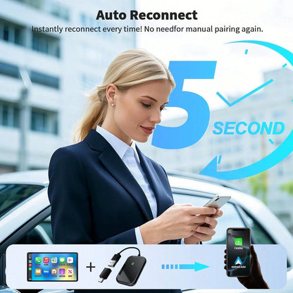 2 In 1 Wireless CarPlay Adapter For Apple CarPlay & Android Auto, Convert Wired To Wireless, No Delay, Plug And Play, Mini Size, Stable Control, Dual-Band Wi-Fi 2.4-5.8GHz Adapter For & Android