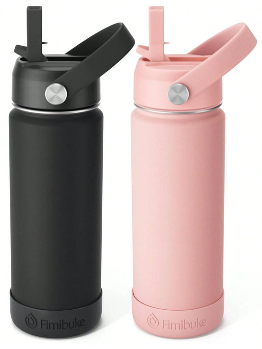 2 Packs Kids Insulated Water Bottle, 18oz Kids Cups With Straw Double Wall Vacuum Tumbler Stainless Steel Leak Proof Water Bottle For, Back To School