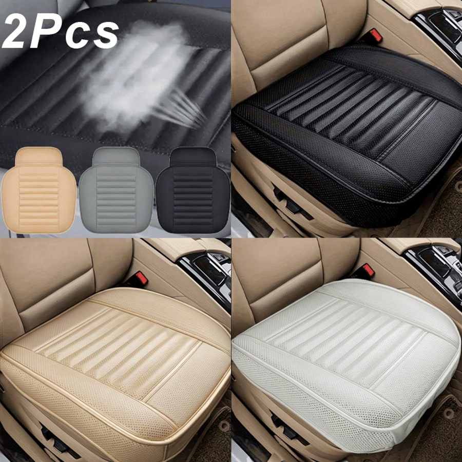 2 Pcs Car Seat Covers Breathable PU Leather Cushion, Soft Foam Padded Front Seat Protectors With Non-Slip Bottom For Most Vehicles