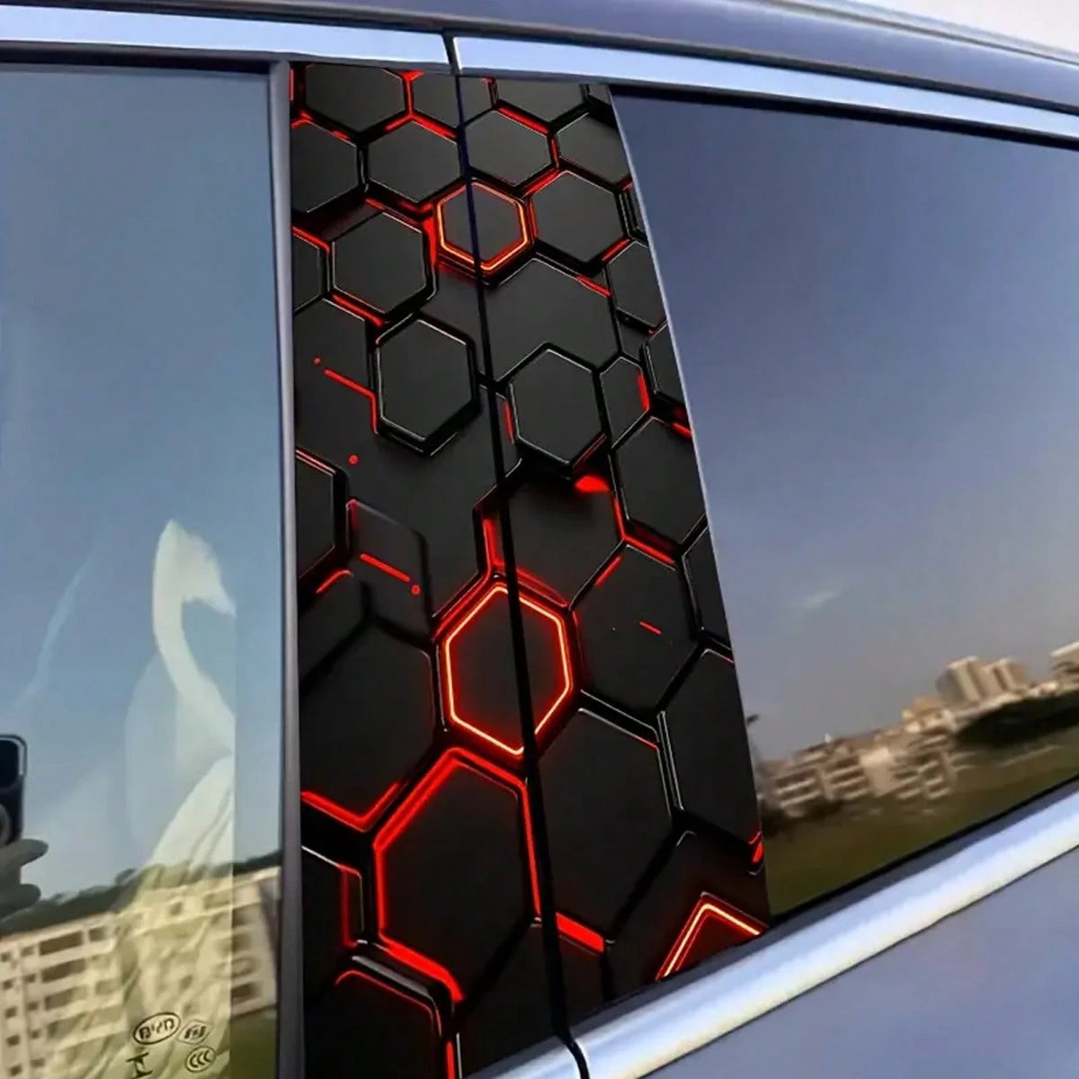 2 Pieces Set Of Sci-Fi Themed Car B-Pillar Stickers- Vinyl Material, Semi-Matte Finish, Easy To Apply And Waterproof, Hexagonal Honeycomb Pattern, Easy To Replace, Disposable Car Accessories, Perfect