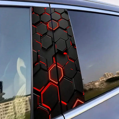 2 Pieces Set Of Sci-Fi Themed Car B-Pillar Stickers- Vinyl Material, Semi-Matte Finish, Easy To Apply And Waterproof, Hexagonal Honeycomb Pattern, Easy To Replace, Disposable Car Accessories, Perfect