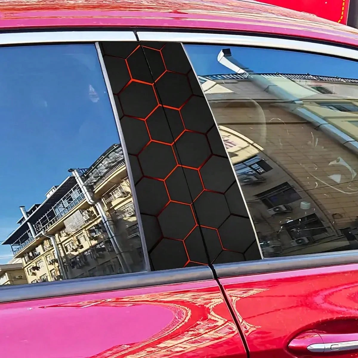 2 Pieces Set Of Sci-Fi Themed Car B-Pillar Stickers- Vinyl Material, Semi-Matte Finish, Easy To Apply And Waterproof, Hexagonal Honeycomb Pattern, Easy To Replace, Disposable Car Accessories, Perfect