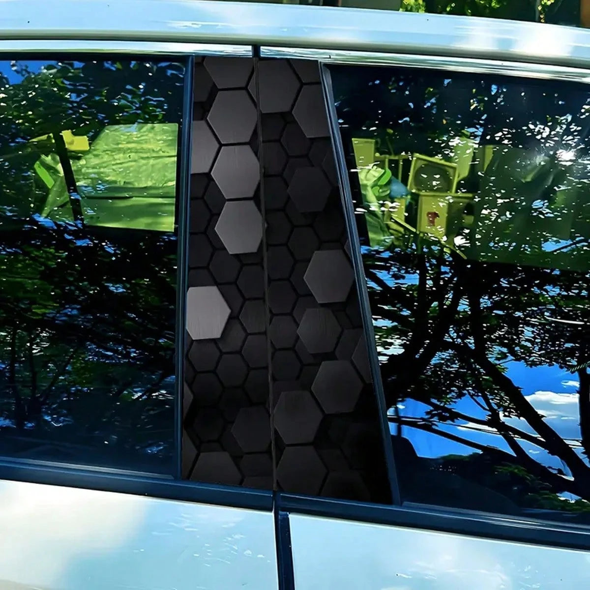 2 Pieces Set Of Sci-Fi Themed Car B-Pillar Stickers- Vinyl Material, Semi-Matte Finish, Easy To Apply And Waterproof, Hexagonal Honeycomb Pattern, Easy To Replace, Disposable Car Accessories, Perfect