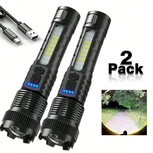 2 Ultra Bright Rechargeable Zoom Flashlights- Emergency Power Outages, Outdoor Camping, Hurricanes(800mAh)