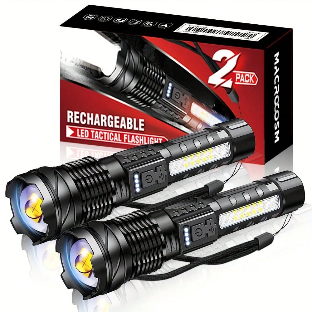 2 Ultra Bright Rechargeable Zoom Flashlights- Emergency Power Outages, Outdoor Camping, Hurricanes(800mAh)