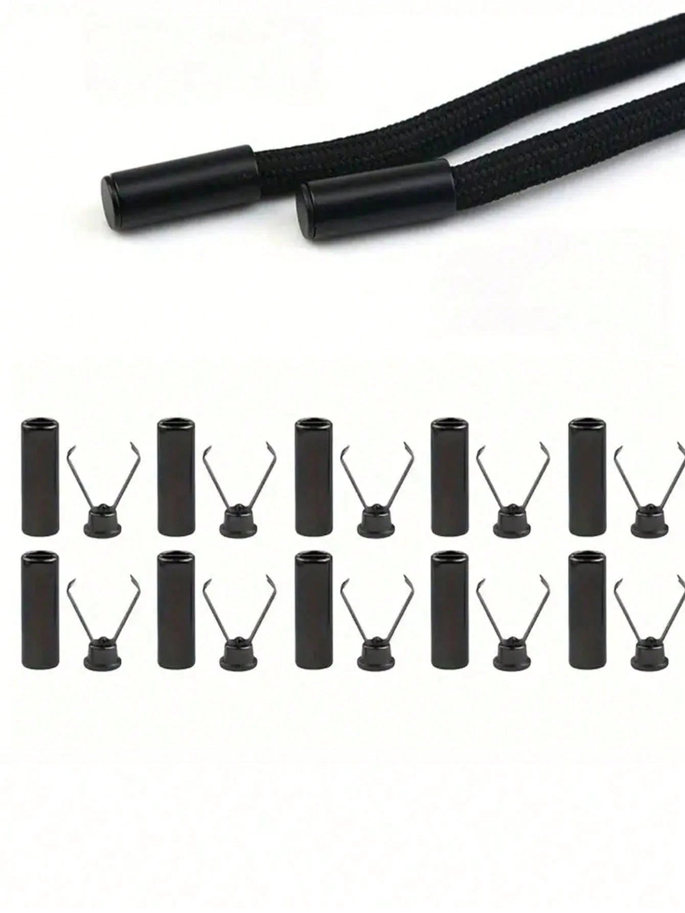 20 Heavy-Duty Rope Locks- Protecting Shoelaces, Drawstrings, Pants, Bags, Hoodies- Adjustable Metal Clips For Easy Installation- Suitable For DIY Handicrafts, Clothing And Organizing Cables- (Blac