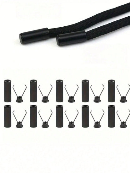 20 Heavy-Duty Rope Locks- Protecting Shoelaces, Drawstrings, Pants, Bags, Hoodies- Adjustable Metal Clips For Easy Installation- Suitable For DIY Handicrafts, Clothing And Organizing Cables- (Blac