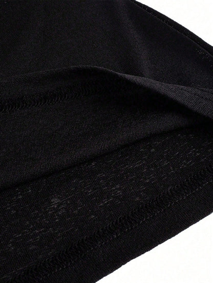 2000s Style Plus Size Women's Sheer Long Sleeve Round Neck Fitted Sexy Top Black Vacation Style Summer