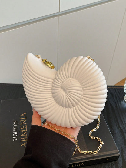 2025 Gold Seashell Shaped Detachable Strap Shoulder Bag, Fashionable Lipstick Pouch, Elegant Shoulder Bag Suitable For Evening Outings