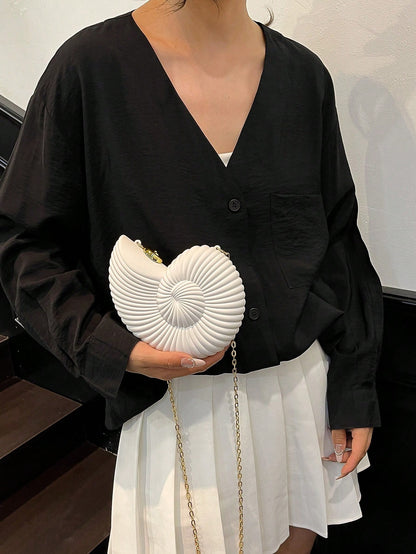 2025 Gold Seashell Shaped Detachable Strap Shoulder Bag, Fashionable Lipstick Pouch, Elegant Shoulder Bag Suitable For Evening Outings