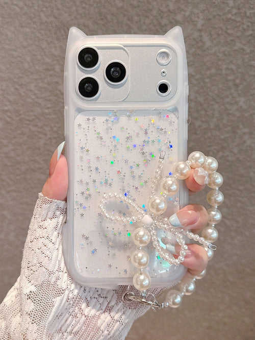 2025's Latest Cute Shiny Transparent Phone Case With Pearl Mobile Phone Lanyard, Minimalist Creative Soft Phone Case Compatible With IPhone 17 Pro Max/17 Pro/17/16 Pro Max/16/16 Pro/16 Plus/15/15 Pro