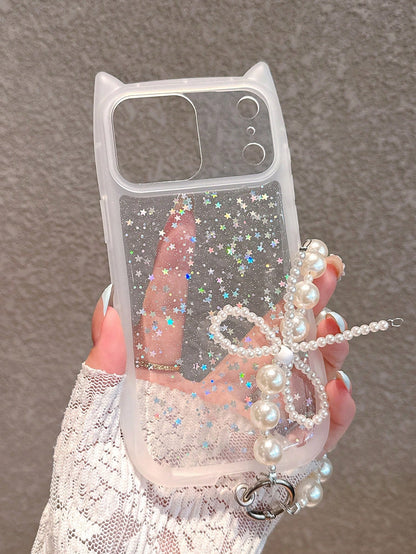 2025's Latest Cute Shiny Transparent Phone Case With Pearl Mobile Phone Lanyard, Minimalist Creative Soft Phone Case Compatible With IPhone 17 Pro Max/17 Pro/17/16 Pro Max/16/16 Pro/16 Plus/15/15 Pro