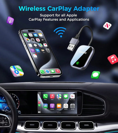 2025 Upgraded Wireless CarPlay Adapter For Apple, Converts Wired To Wireless Car Play Adapter, Auto Connect, Mini Size, Compatible With Cars From 2016 & IOS 10+