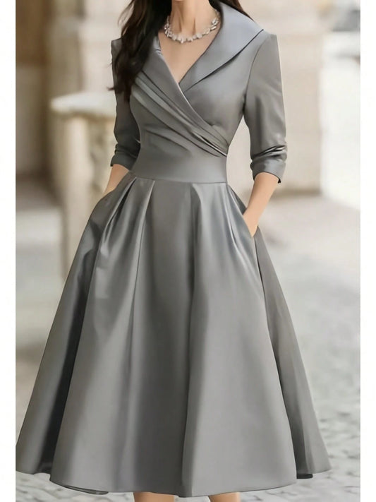 2026 European Women Elegant Formal Waist Slim Dress Slimming Graceful Long Sleeve Maxi Dress