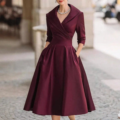 2026 European Women Elegant Formal Waist Slim Dress Slimming Graceful Long Sleeve Maxi Dress